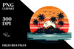 Retro Tropical Island Sunset, PNG Product Image 2