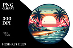 Retro Tropical Island Sunset, PNG Product Image 2
