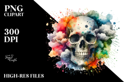 Colorful Skull Painting with Splashes, PNG Product Image 2
