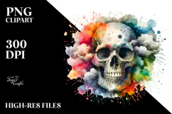 Colorful Skull Painting with Splashes, PNG Product Image 2