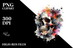 Colorful Skull Painting with Splashes, PNG Product Image 2