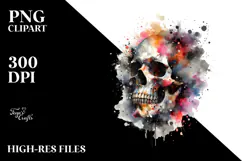 Colorful Skull Painting with Splashes, PNG Product Image 2