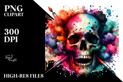 Colorful Skull Painting with Splashes, PNG Product Image 2