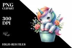 Pastel Unicorn Flower Pot PNG Product Image 1