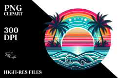 Retro Tropical Rainbow Sunset, PNG Product Image 2