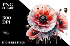 Poppy with Metallic Insertions, Watercolor PNG Product Image 2