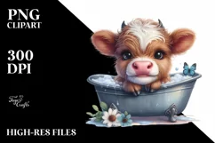Cute Highland Cow in Bath Tub | Sublimation | Clipart Product Image 3