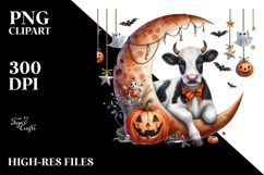 Cow Dressed for Halloween on Half Moon PNG Product Image 2