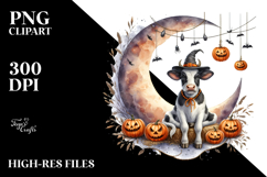 Cow Dressed for Halloween on Half Moon PNG Product Image 2