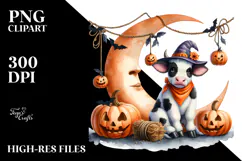 Cow Dressed for Halloween on Half Moon PNG Product Image 2
