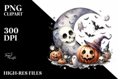 Funny Halloween Clipart with Moon PNG Product Image 1