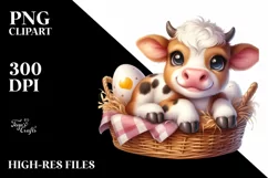 Cute Highland Cow in Egg Basket | Sublimation | Clipart Product Image 1