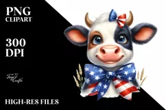 Cow Portrait Bow USA Flag Colors Product Image 3