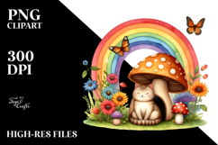 Watercolor Illustration of Cat House with Colorful Flowers | Product Image 2