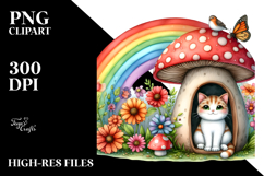 Watercolor Illustration of Cat House with Colorful Flowers | Product Image 2