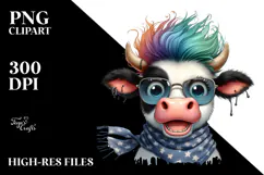 Funny Cow with Cool Hair, PNG Product Image 2