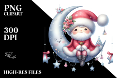 Santa on Moon with Snow PNG Product Image 2