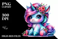 Cute Baby Unicorn Sitting PNG Product Image 1