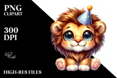Cute Baby Lion with Party Hat PNG Product Image 2