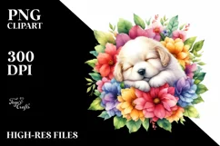 Colorful Puppy Sleeping in Flower | Sublimation | Clipart Product Image 3