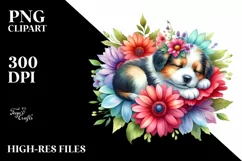 Colorful Puppy Sleeping in Flower | Sublimation | Clipart Product Image 3