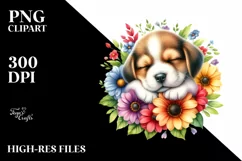 Colorful Puppy Sleeping in Flower | Sublimation | Clipart Product Image 1