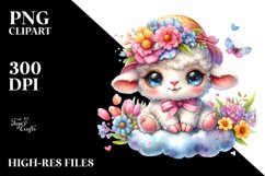 Cute Baby Lamb on Cloud PNG Product Image 2