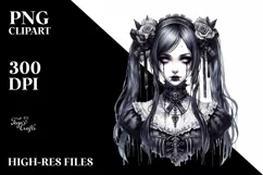 Detailed Watercolor Gothic Girl Product Image 1