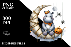 Hippo Dressed for Halloween, Watercolor PNG Product Image 2