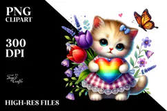 Colorful Cat with Heart, PNG Product Image 2
