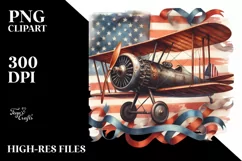 Vintage USA Flag Biplane Ribbons | Sublimation Clipart Product Image 1