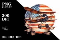 Vintage USA Flag Biplane Ribbons | Sublimation Clipart Product Image 1