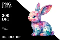 Colorful Bunny Made of Diamonds on Splashy Background PNG Product Image 2