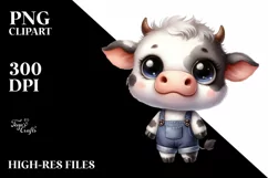 Watercolor Cute Baby Cow Clipart Product Image 1