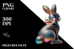 Glittery Vintage Bunny Sitting View from Back, PNG Product Image 2