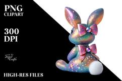 Glittery Vintage Bunny Sitting View from Back, PNG Product Image 2