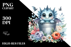 Cute Baby Dragon with Flowers PNG Product Image 2