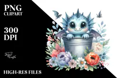 Cute Baby Dragon with Flowers PNG Product Image 2