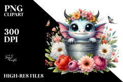 Cute Baby Dragon with Flowers PNG Product Image 2
