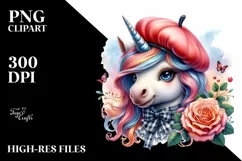 Colorful Beret Unicorn PNG Product Image 1