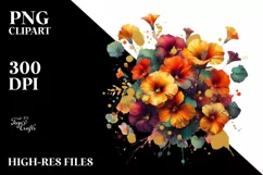Vibrant Bouquet with Vibrant Nasturtium | Gold Foil Clipart Product Image 1