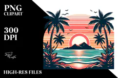 Retro Tropical Island Sunset, Clipart PNG Product Image 2