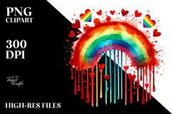 Colorful Rainbow with Hearts, Watercolor Art Product Image 2