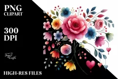 Simple Watercolor Flower Hearts PNG Product Image 2