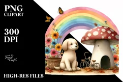 Rainbow Mushroom Bird Butterfly Bike | Sublimation | Clipart Product Image 1