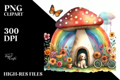 Rainbow Mushroom Bird Butterfly Bike | Sublimation | Clipart Product Image 1