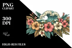 Vintage Tropical Waves,Summer Flower Clipart Product Image 3