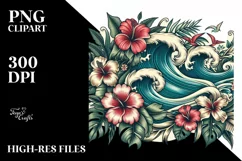 Vintage Tropical Waves,Summer Flower Clipart Product Image 1