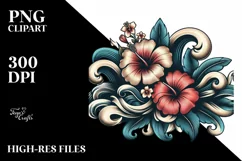 Vintage Tropical Waves,Summer Flower Clipart Product Image 3