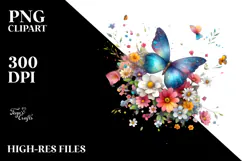 Colorful Butterfly with Spring Flowers, PNG Product Image 2